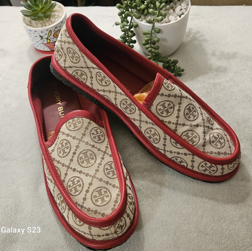 Tory Burch Luxury Red and Brown Slip-On Loafers Mens Size 10 1/2